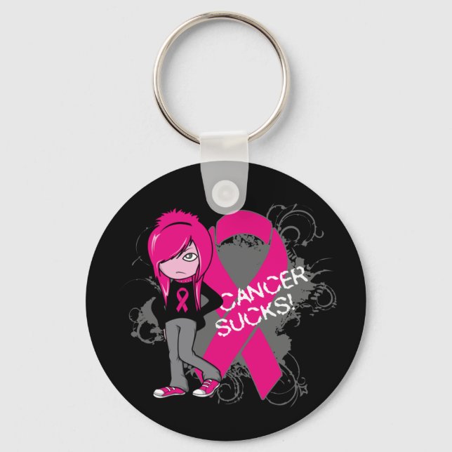 Animated Girl Breast Cancer Sucks Key Ring (Front)