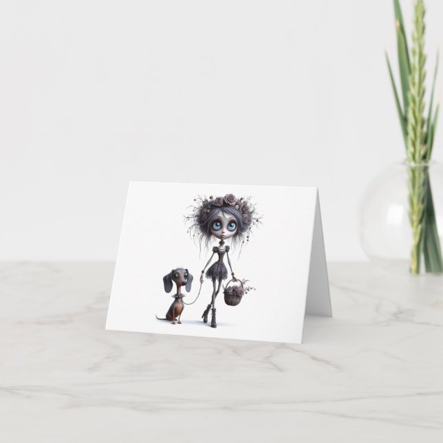 Animated Gothic Girl with Dachshund Any Occasion Card (Front)