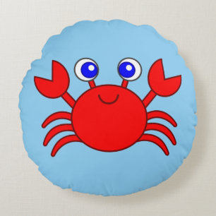 Animated Happy Red Crab Round Cushion