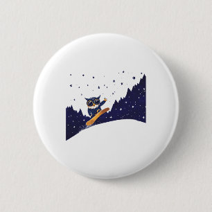 Animated Owl Snowboarding Under Stars 6 Cm Round Badge