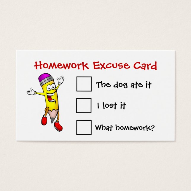 Animated Pencil Homework Excuse Cards (Front)