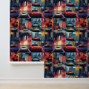 Animated retro race car pop art fantasy world wallpaper