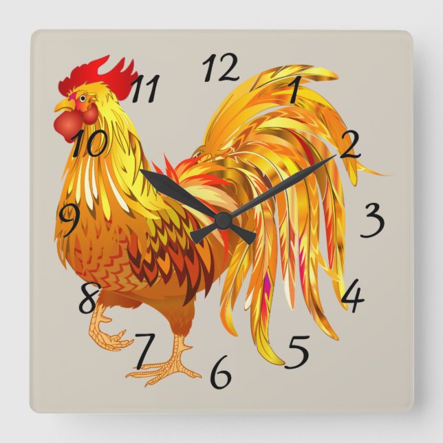 Animated Rooster Square Wall Clock (Front)