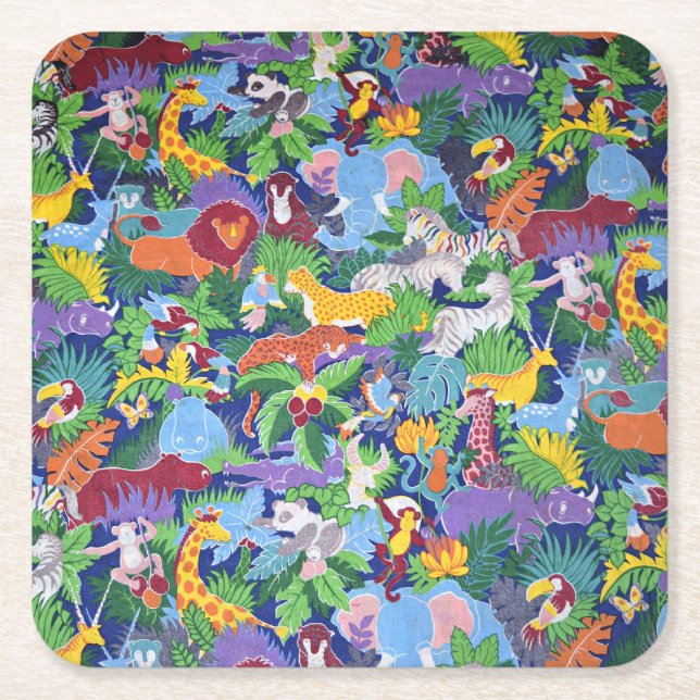 Animated Safari Animals Square Paper Coaster (Front)