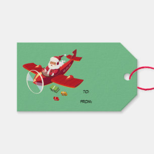 Animated Santa and his aeroplane Gift Tags