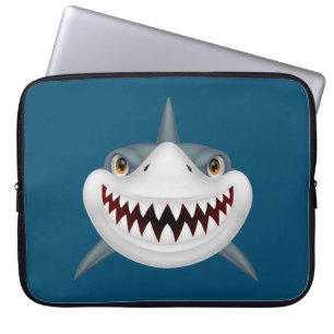 Animated Scary Shark Face Laptop Sleeve