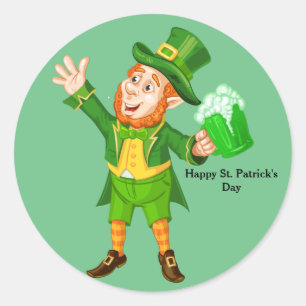 Animated St. Patrick's Day Leprechaun Classic Round Sticker