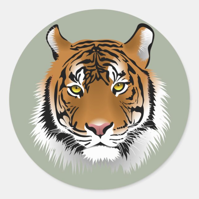 Animated Tigers Face Classic Round Sticker (Front)