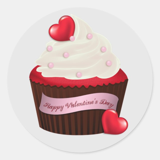Animated Valentine's Day Cupcake Classic Round Sticker (Front)