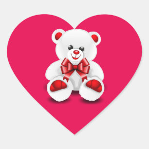Animated Valentine's Day White Teddy Bear Heart Sticker