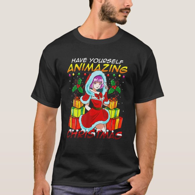 Animazing Christmas Santa Claus Dress Anime Girl C T-Shirt (Front)