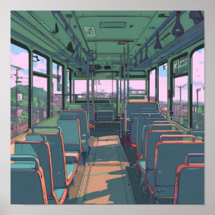 Anime Aesthetic Inside a Bus Landscape Art Print