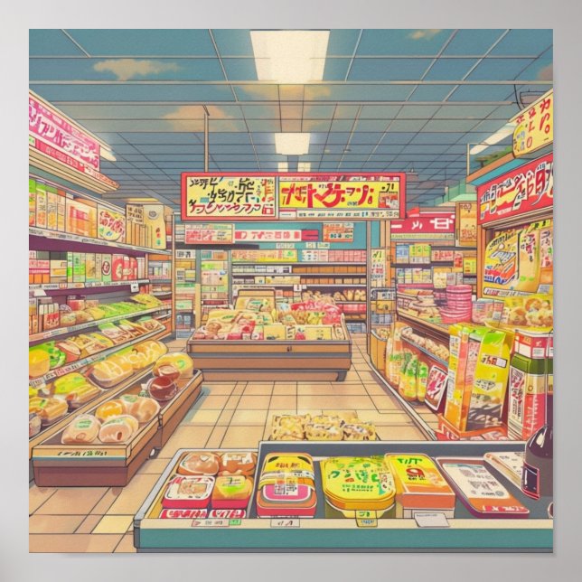 Anime Aesthetic Japanese Supermarket Interior Poster (Front)