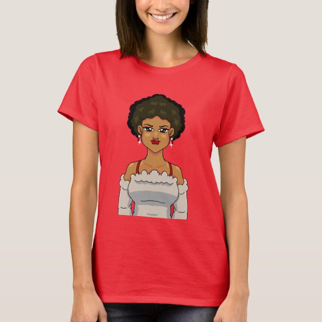 Anime Afro Girl Portrait Cute Adorable BeautyBlack T-Shirt (Front)