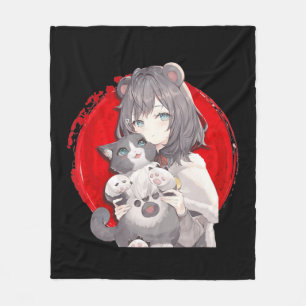 Anime and Cats Lover Japanese Manga kawaii Otaku G Fleece Blanket