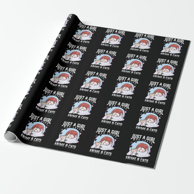 Anime and Cats Otaku Japanese Anime Girl Wrapping Paper (Unrolled)