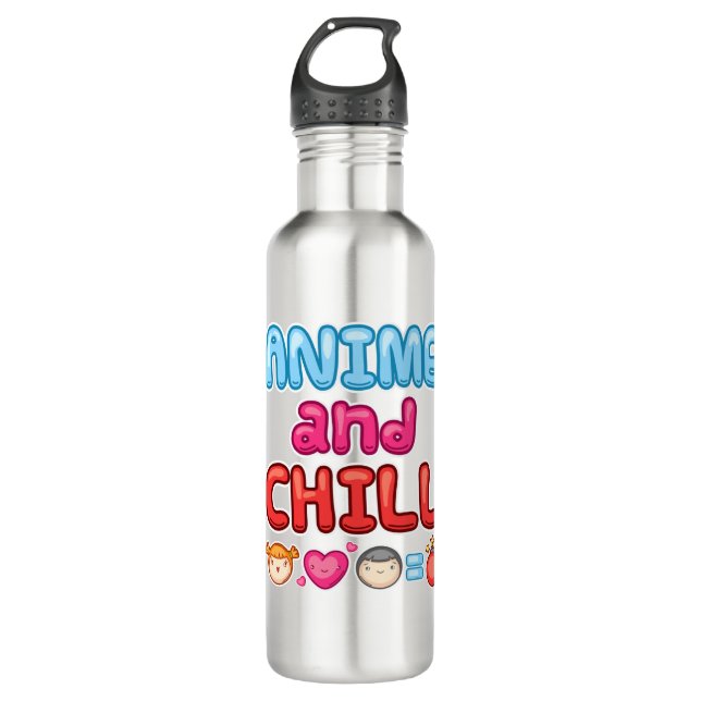 Anime and Chill Manga Otaku Funny 710 Ml Water Bottle (Front)