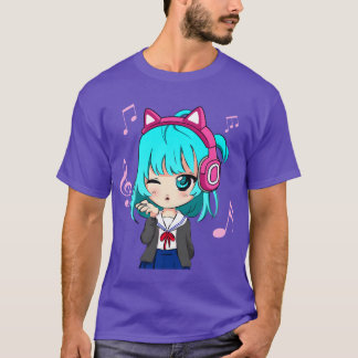 Anime and Music Girl foreen chibi graphic Anime fr T-Shirt