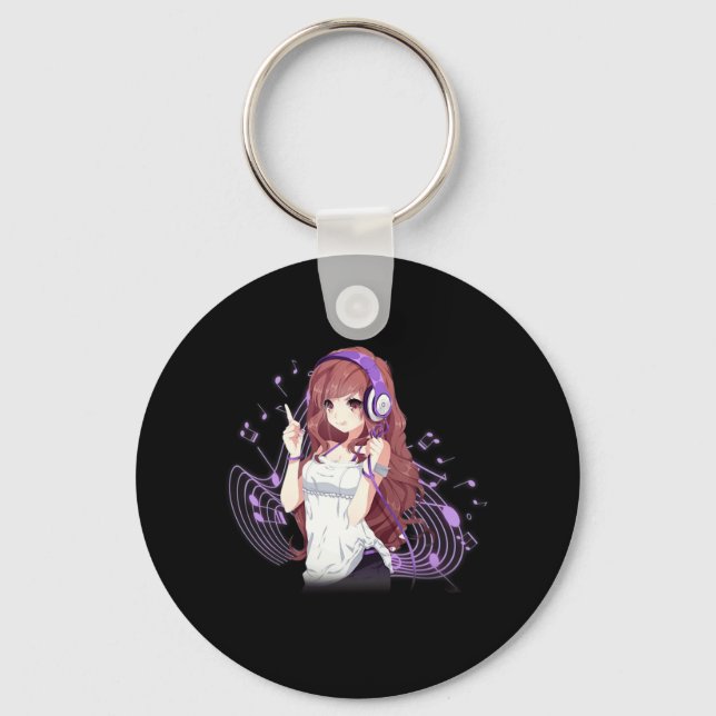 Anime and Music Merch Kawaii Manga Otaku for Teens Key Ring (Front)