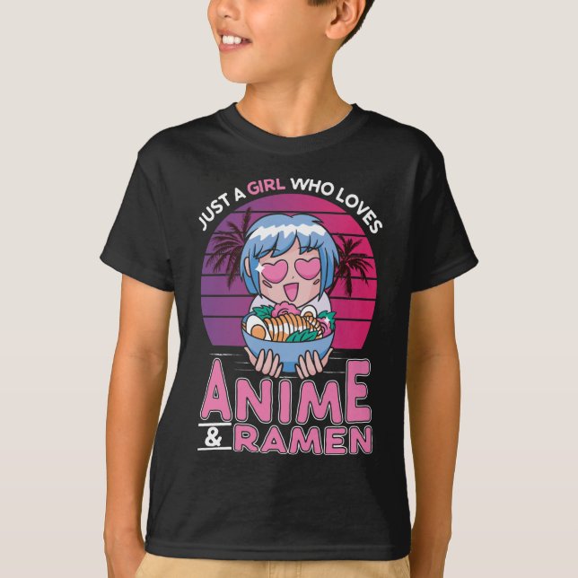 Anime and Ramen Girl Otaku Retro Japanese Manga T-Shirt (Front)