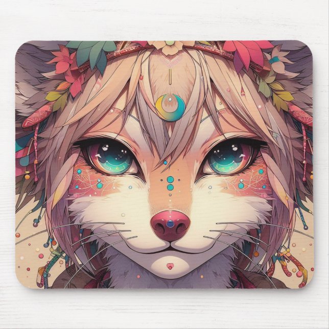 Anime animal mouse pad, anime cat mouse mat (Front)