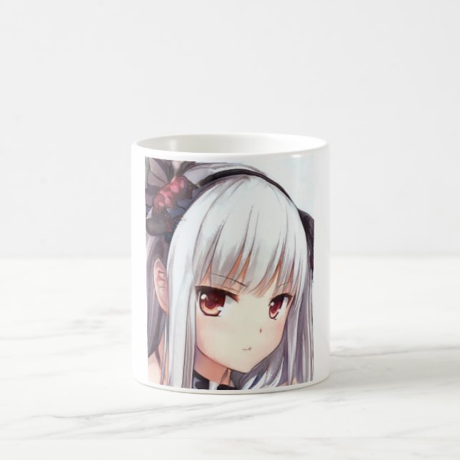 Anime annoyed silver-haired girl with garnet eyes coffee mug (Center)