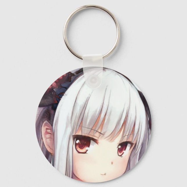 Anime annoyed silver-haired girl with garnet eyes key ring (Front)