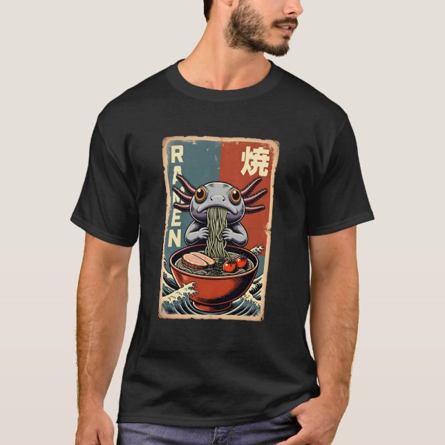 Anime Axolotl Eating Ramen Japanese Cute & Funny K T-Shirt (Front)