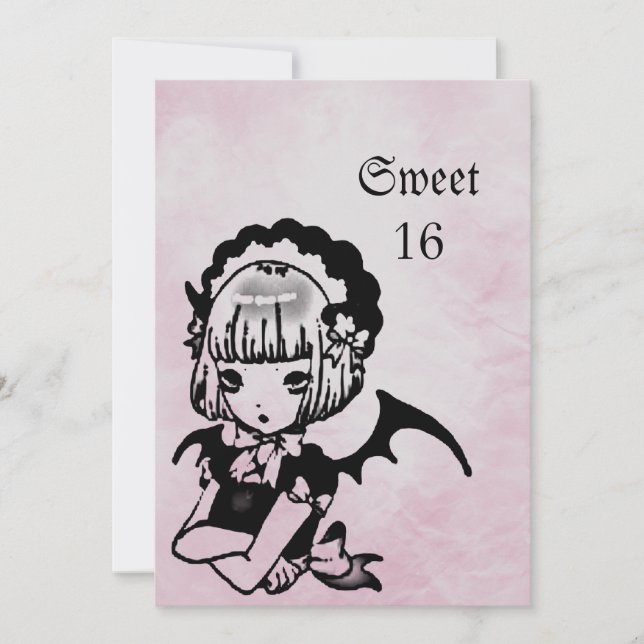 Anime Bat Girl Goth Fantasy Sweet 16 Birthday Invitation (Front)