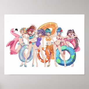 Anime Beach Girls Summer Group Poster