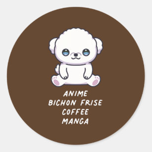 Anime Bichon Frise Coffee Manga Kawaii Dog Lover Classic Round Sticker