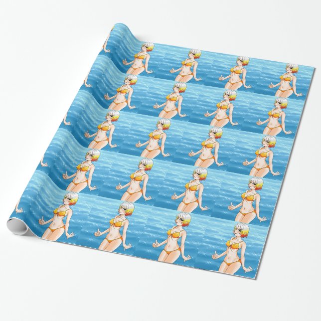 Anime Bikini Girl Wrapping Paper (Unrolled)