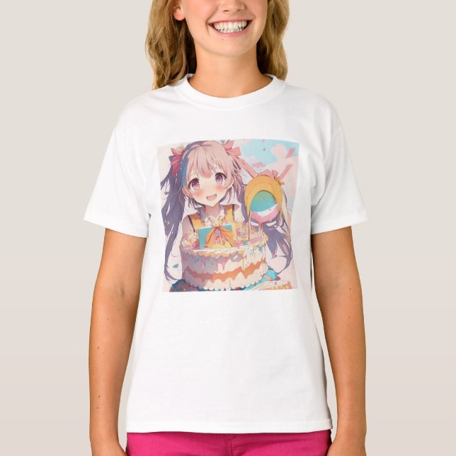 Anime Birthday Girl Pastel Colours T-Shirt (Front)