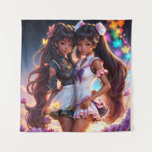 Anime Black Girl Friends Animecore Tapestry