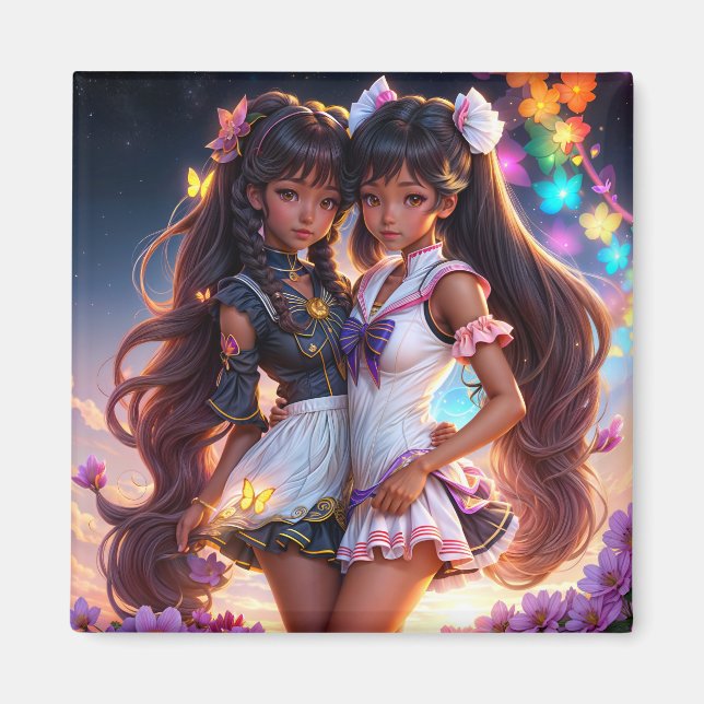 Anime Black Girl Friends Melanin Animecore Magnet (Front)