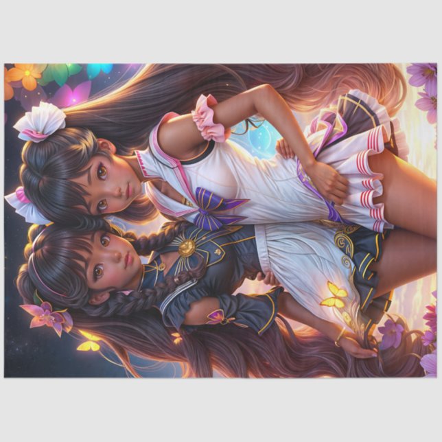 Anime Black Girl Friends Tissue Paper (Front)