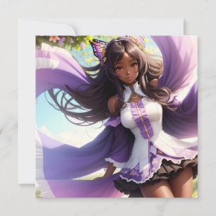 Anime Black Girl Purple Animecore Invitation