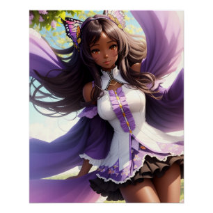 Anime Black Girl Purple Animecore Poster