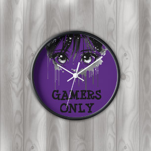 Anime Black & grey Face Monogram   Clock