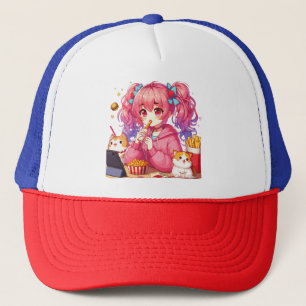 Anime Bliss: Girl, Potatoes, and Pet Trucker Hat