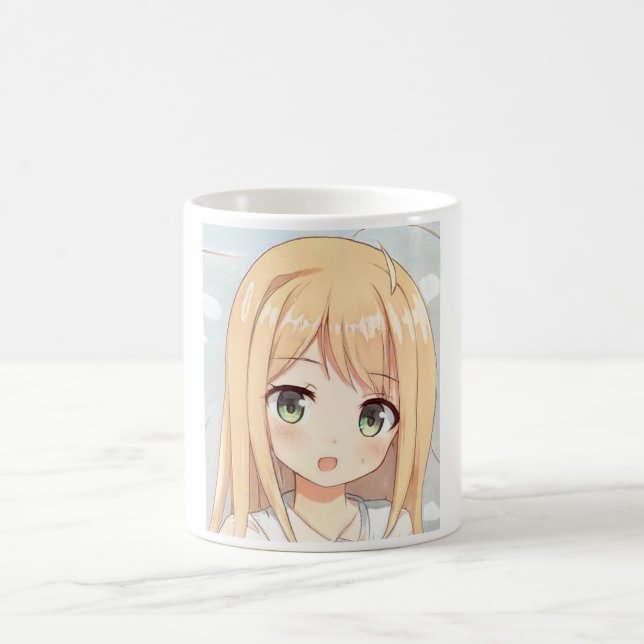 Anime blonde-haired girl green eyes coffee mug (Center)