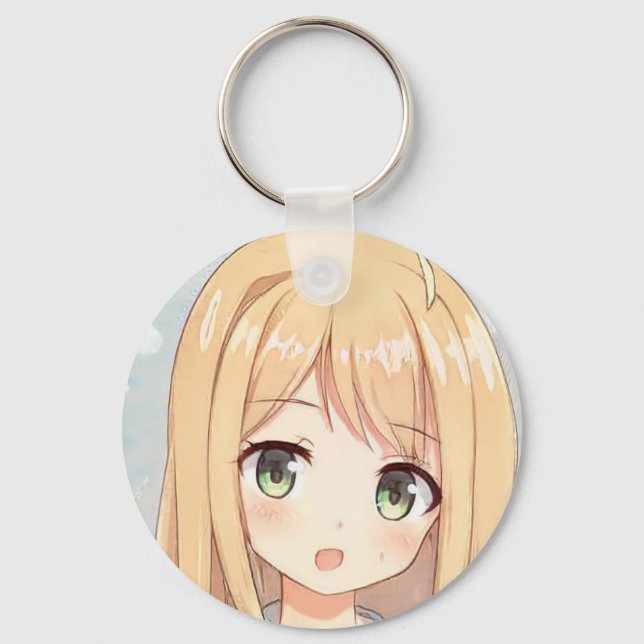Anime blonde-haired girl green eyes  key ring (Front)