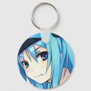 Anime blue-haired girl blue eyes  key ring