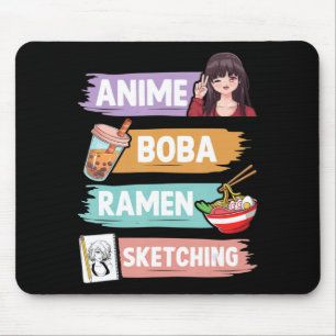 Anime Boba Ramen Sketching Otaku Kawaii Anime Girl Mouse Mat