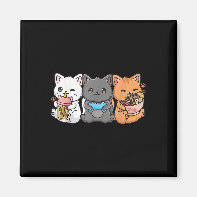 Anime Boba Tea Bubble Tea Gaming Gamer Ramen Cat  Magnet (Front)