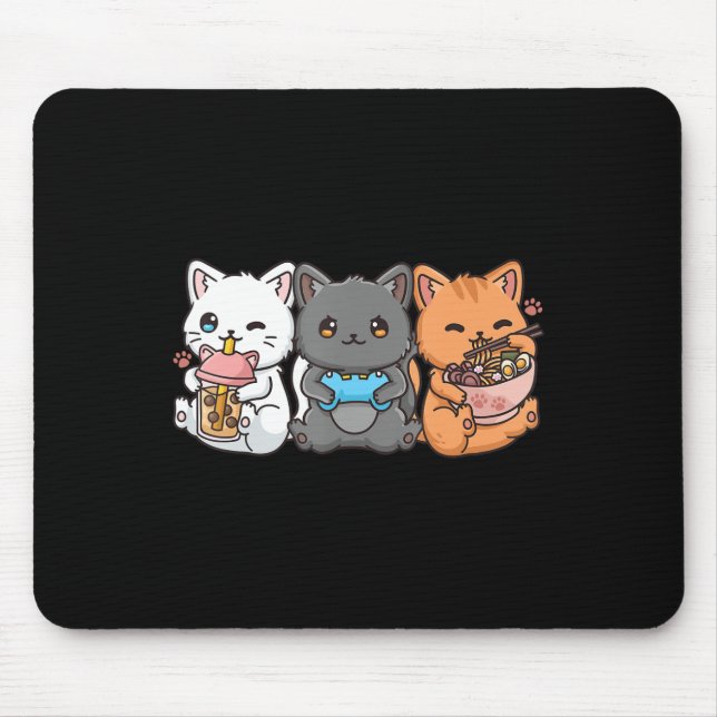 Anime Boba Tea Bubble Tea Gaming Gamer Ramen Cat  Mouse Mat (Front)