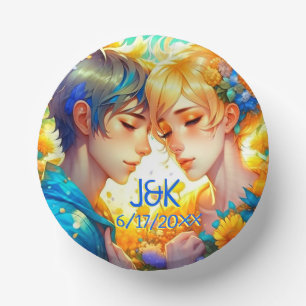 Anime Boy and Girl Floral Couple Personalised Paper Plate