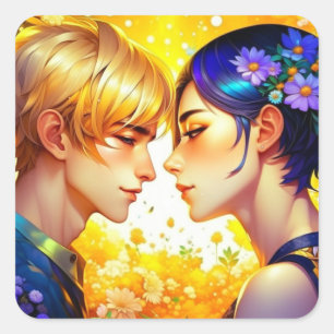 Anime Boy and Girl in Love Romantic Flirty Square Sticker