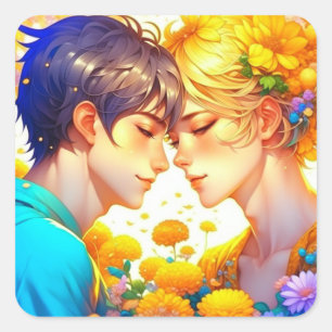 Anime Boy and Girl in Love Romantic Flirty Square Sticker