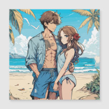 Anime boy and girl magnetic card